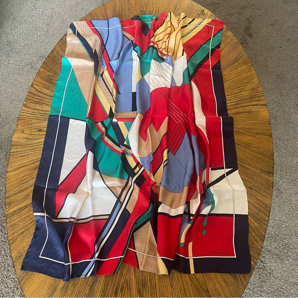 Ginnie Johansen Vintage 80’s Multicolor Geometric Silk Scarf - Designer Style
